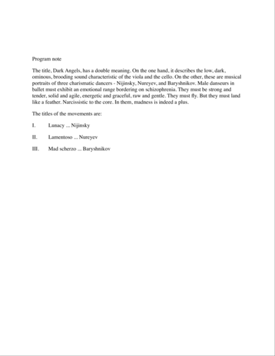 Dark Angels (1990, rev. 1994) for viola and cello String Duet scores gallery preview page 2