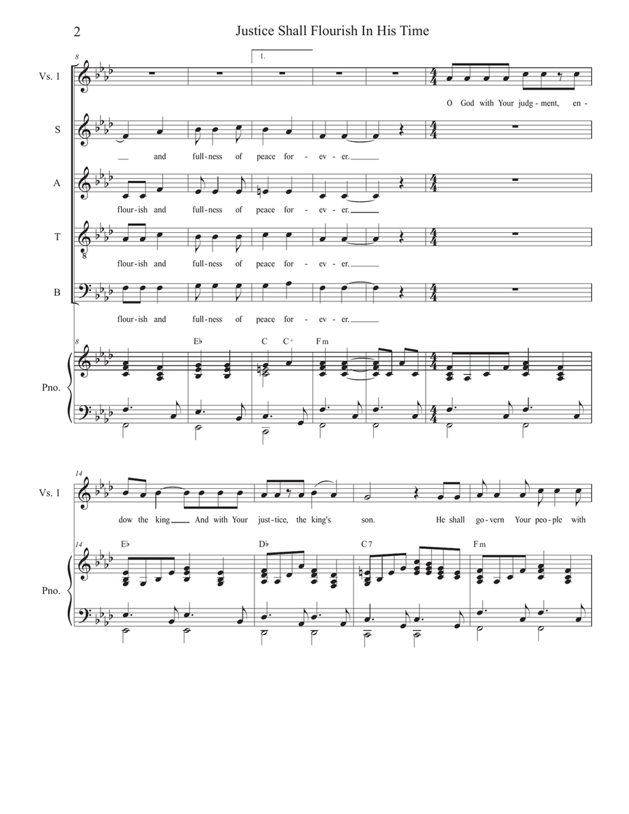 Justice Shall Flourish In His Time (Psalm 72) (SATB) 4-Part scores gallery preview page 2