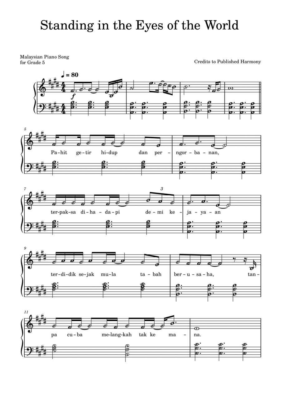 Standing in the Eyes of the World Piano Solo scores gallery preview page 1