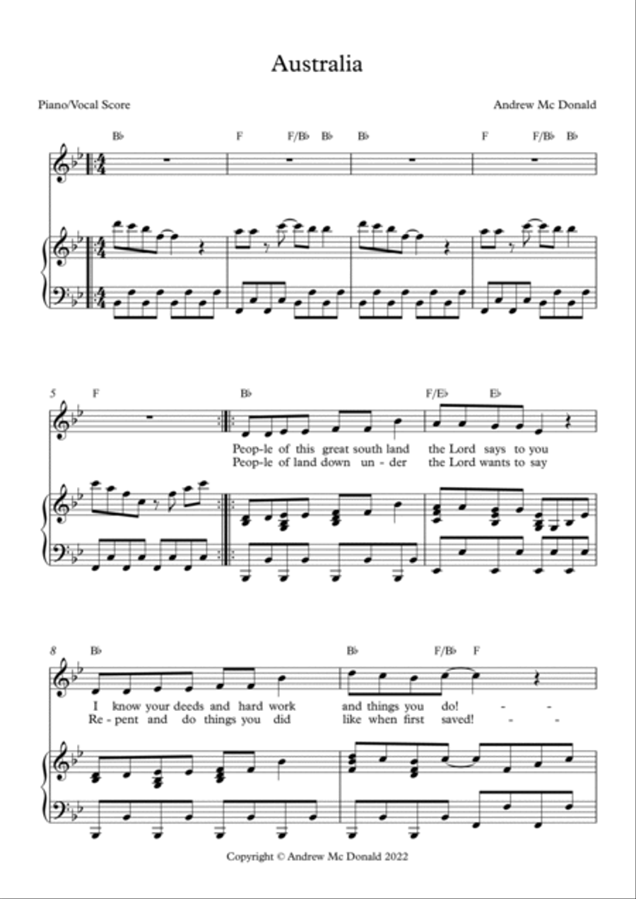 Australia Piano, Vocal, Guitar scores gallery preview page 2