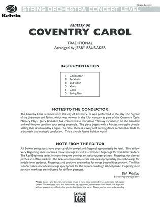 Coventry Carol, Fantasy on: Score