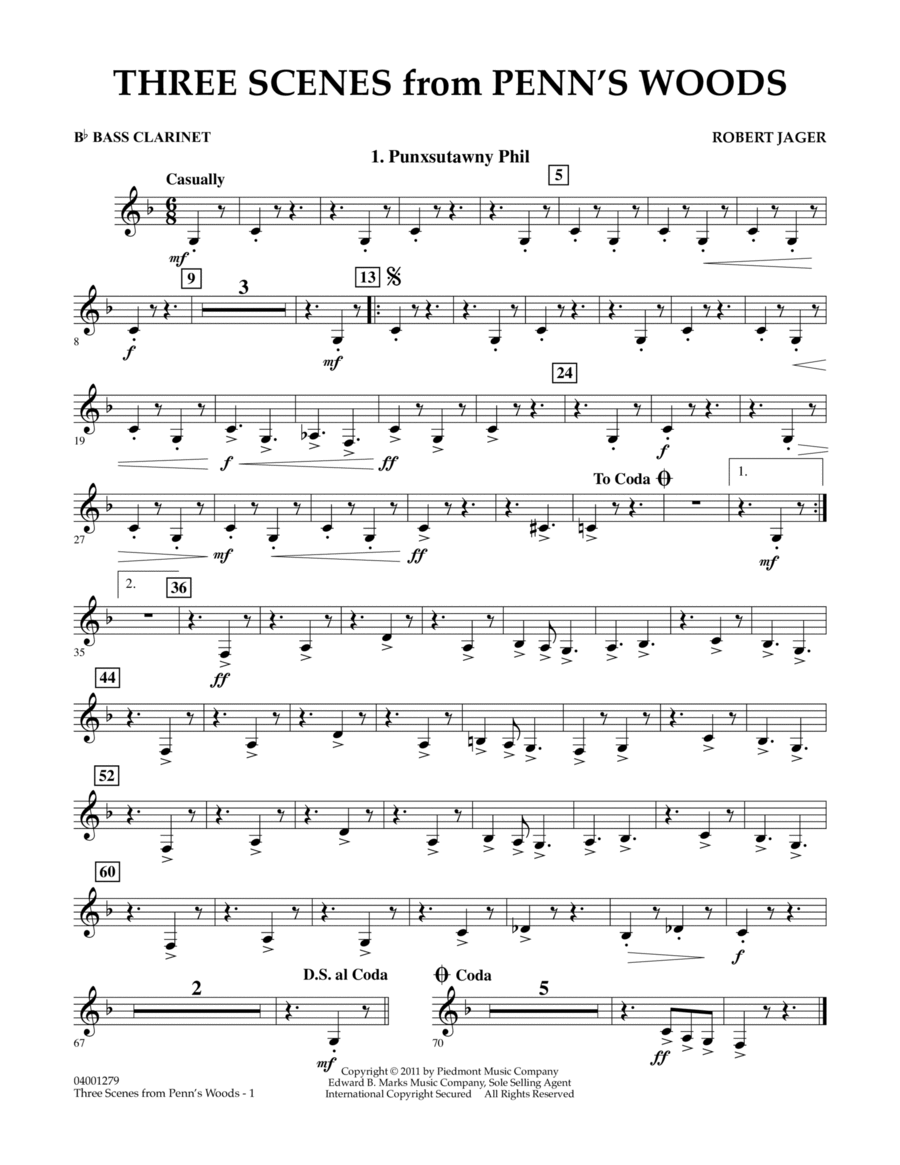 Three Scenes From Penn's Woods - Bb Bass Clarinet Concert Band scores gallery preview page 1