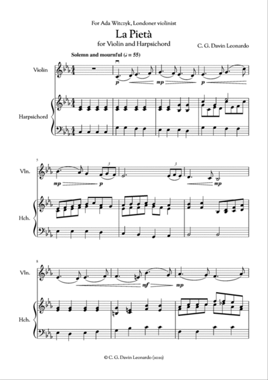 La Pietà for Violin and Harpsichord duet String Orchestra scores gallery preview page 5
