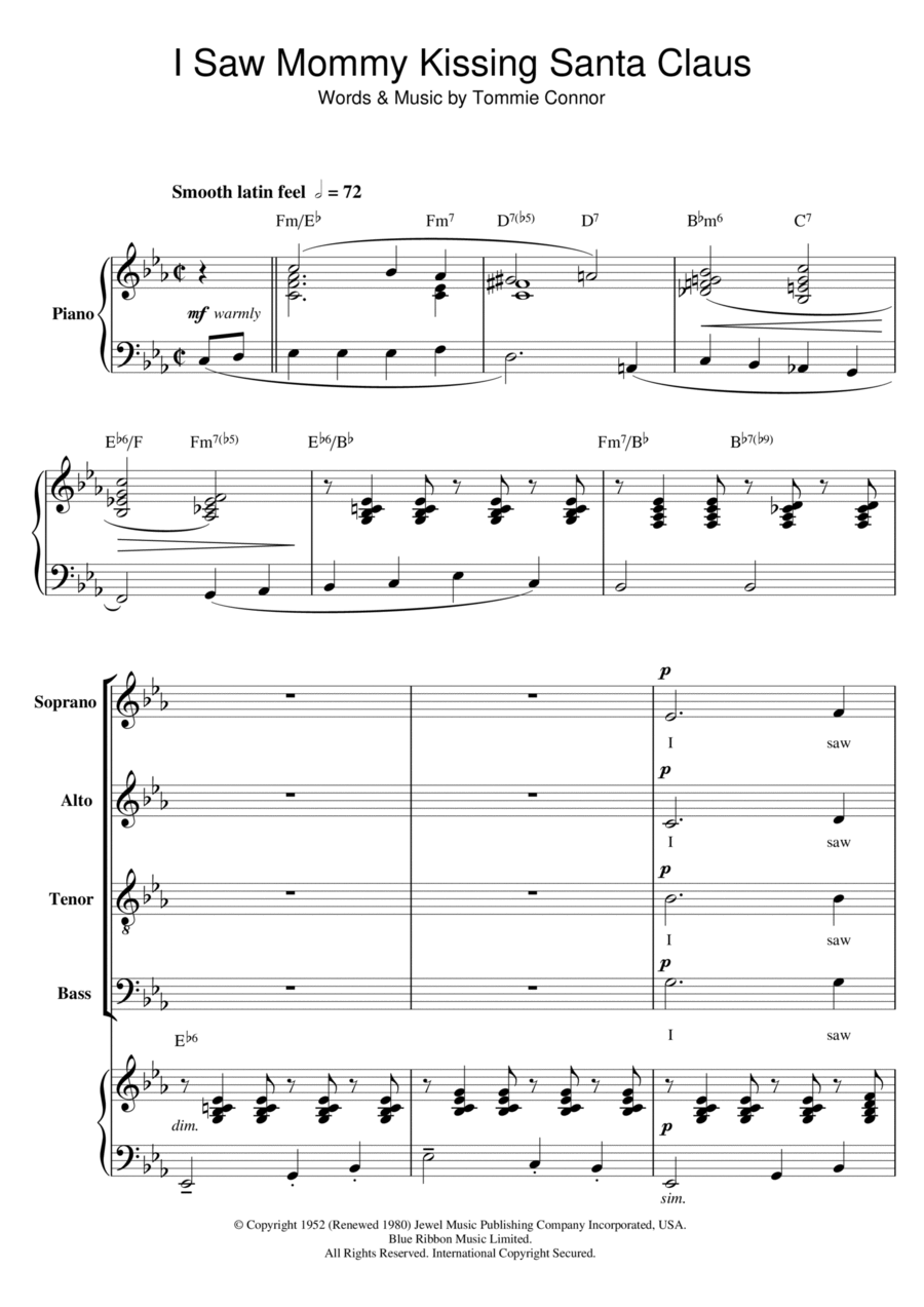 I Saw Mommy Kissing Santa Claus (arr. Berty Rice) 4-Part scores gallery preview page 1