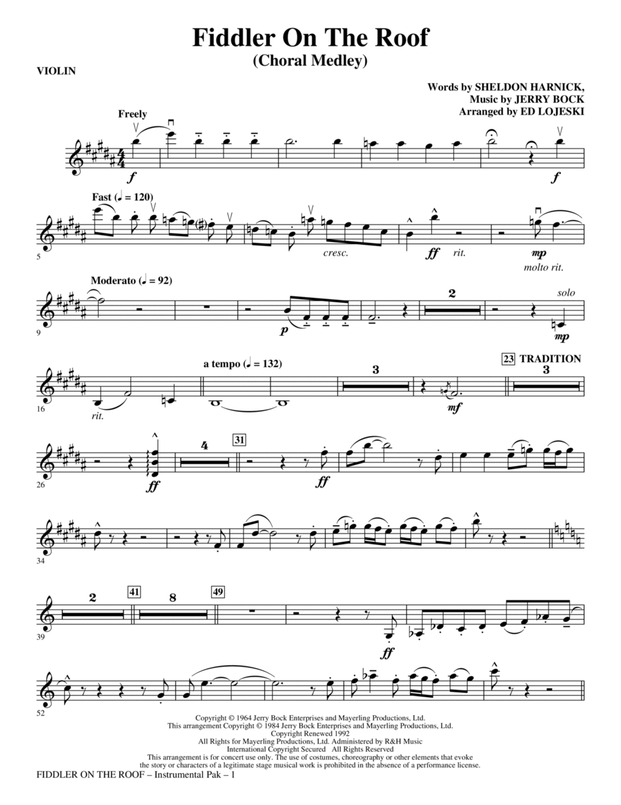 Fiddler On The Roof (Choral Medley) - Violin Choir scores gallery preview page 1