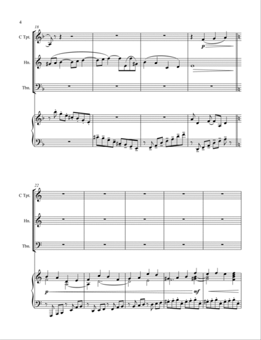 Quartet for Trumpet, Horn, Trombone, and Piano Horn scores gallery preview page 4
