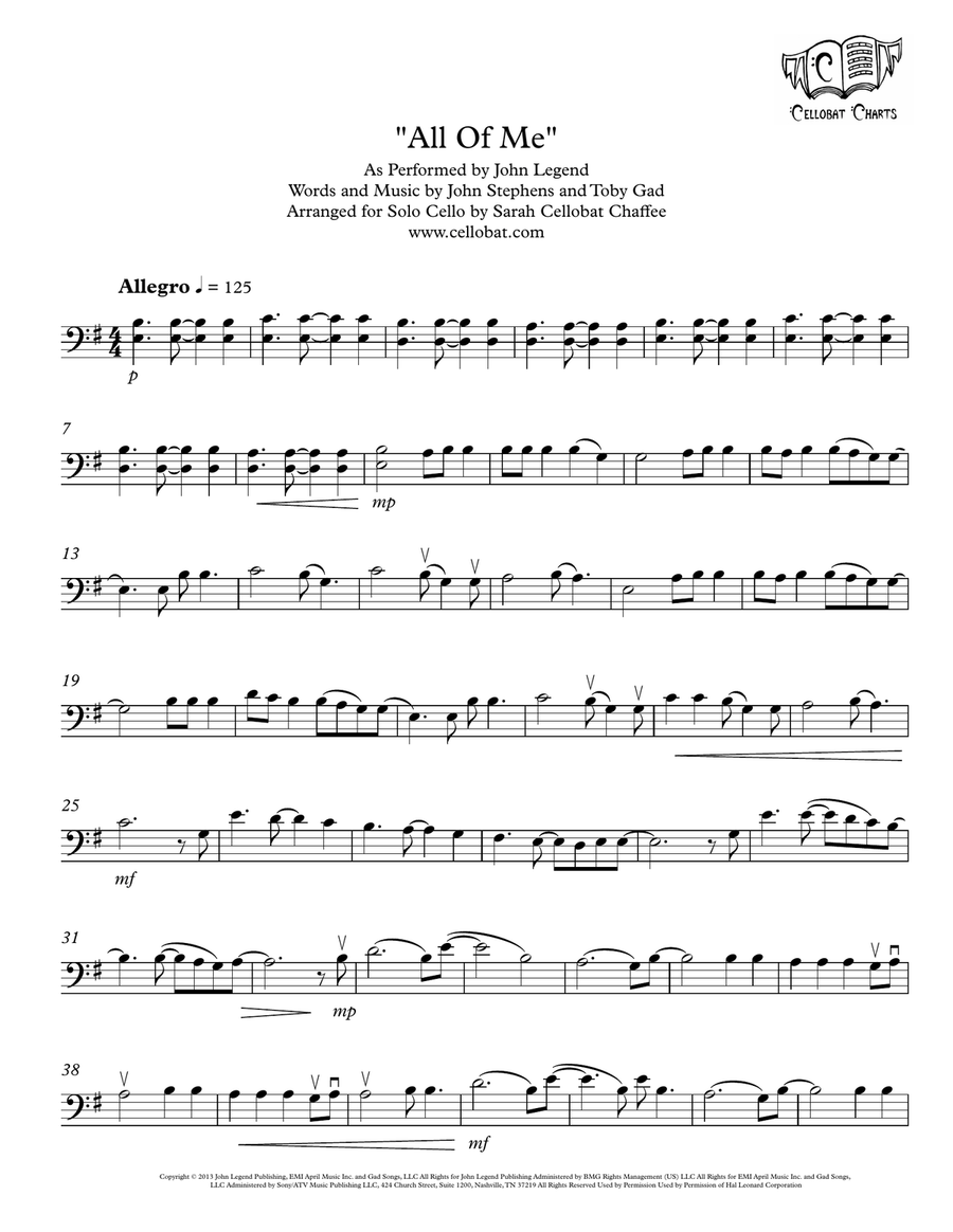 All Of Me Cello Solo scores gallery preview page 1