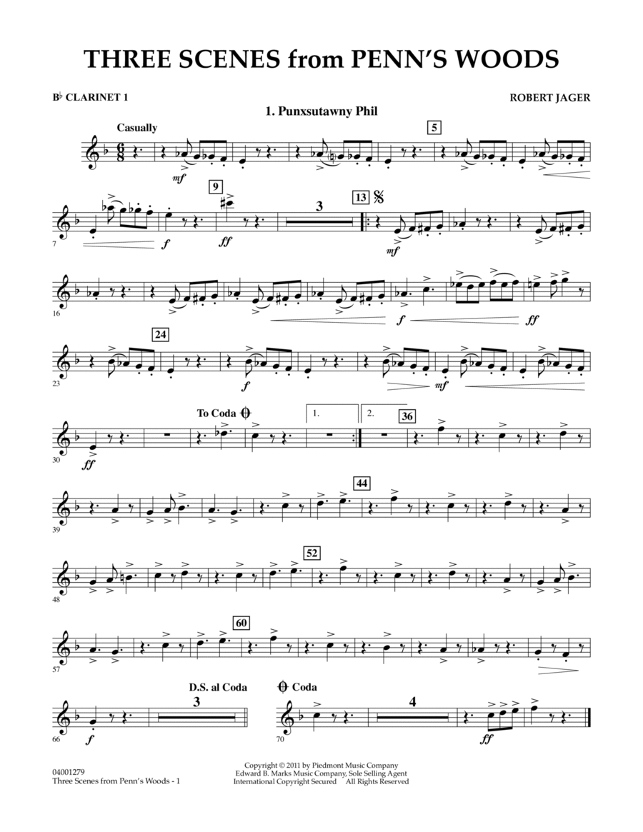 Three Scenes From Penn's Woods - Bb Clarinet 1 Concert Band scores gallery preview page 1