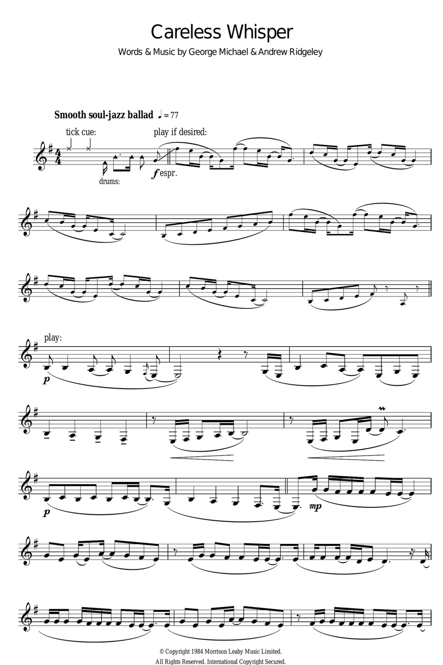 Careless Whisper Clarinet Solo scores gallery preview page 1