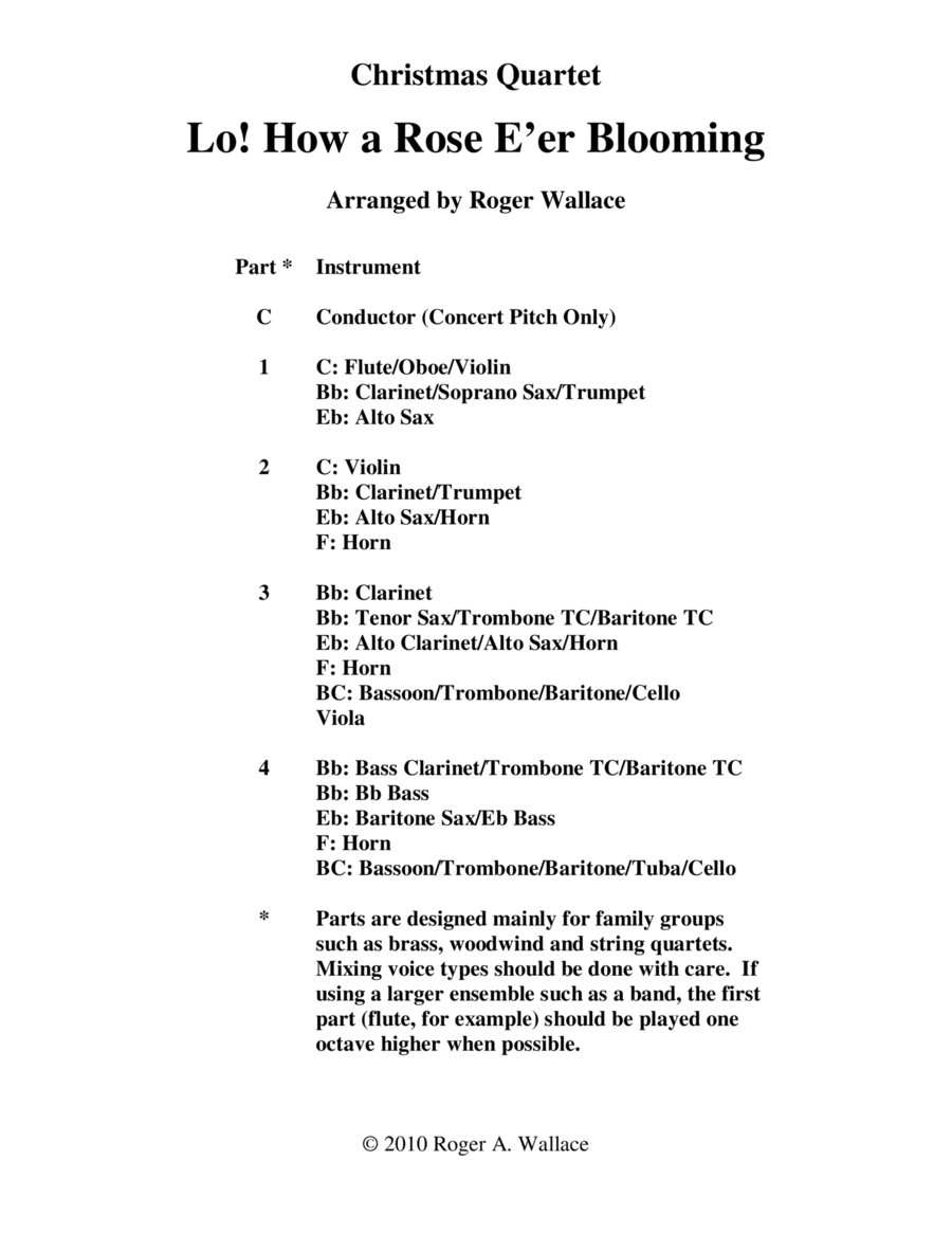 Lo! How a Rose E’er Blooming (Mixed Quartet) Viola scores gallery preview page 1
