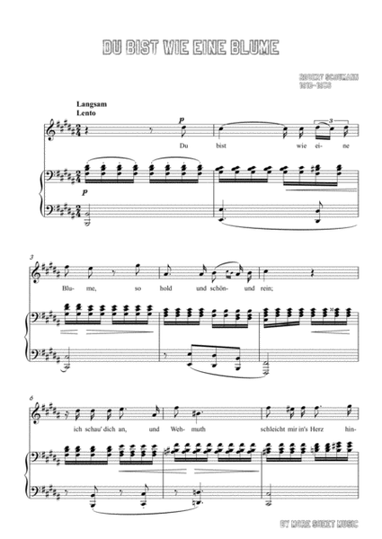 Schumann-Du bist wie eine Blume in B Major,for Voice and Piano image number null