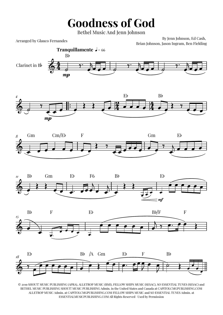 Goodness Of God B-Flat Clarinet scores gallery preview page 1