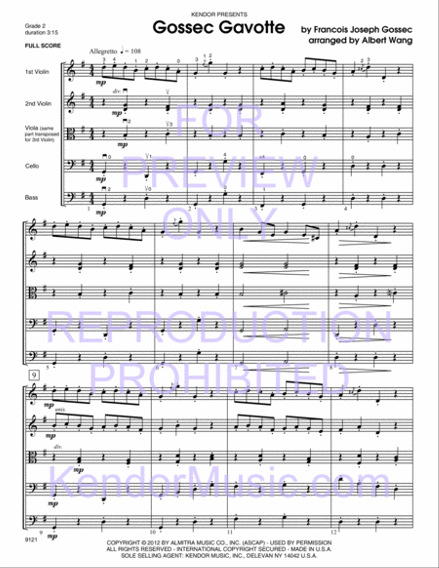Gossec Gavotte (Score) String Orchestra scores gallery preview page 2