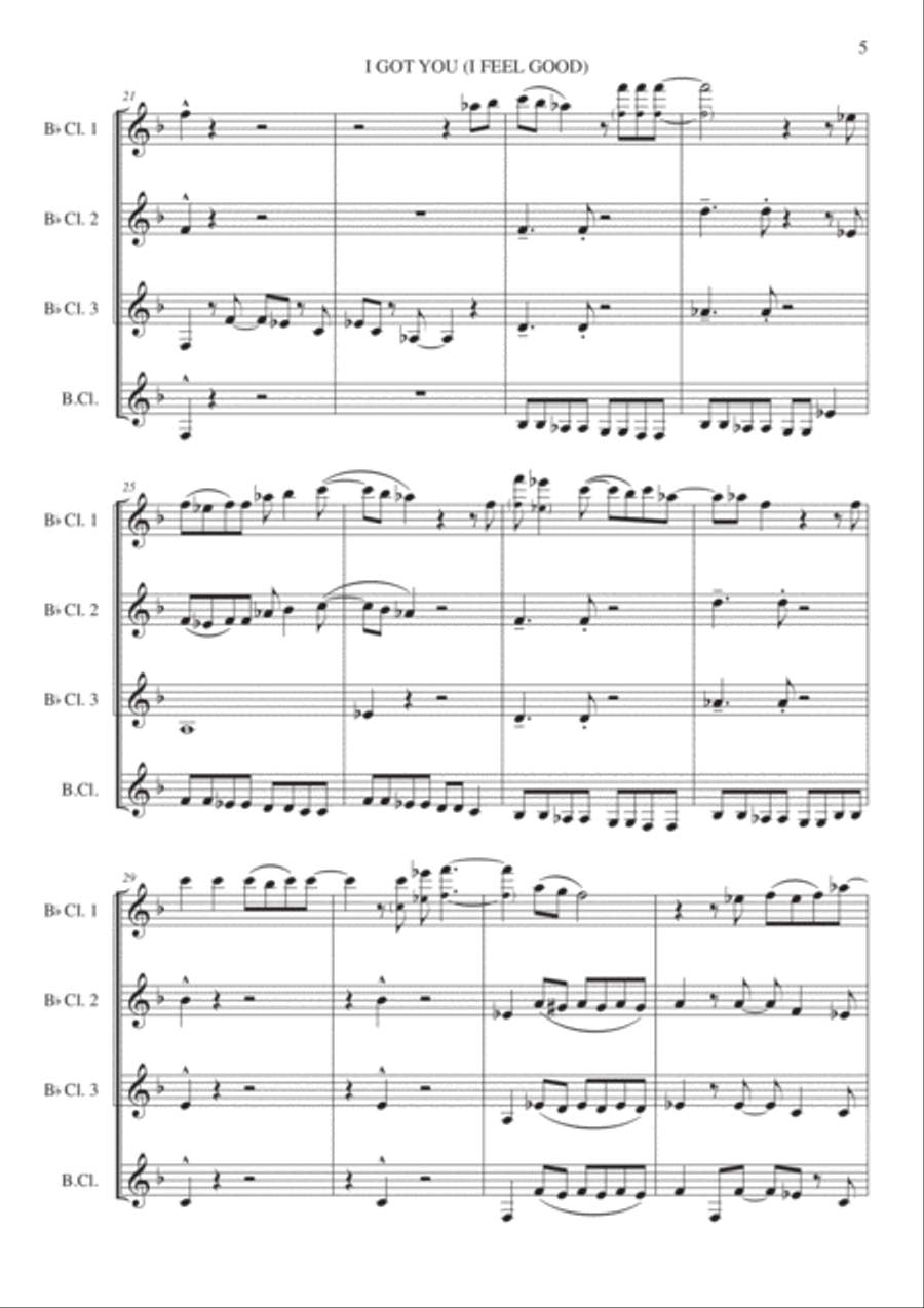 I Got You (i Feel Good) Clarinet Quartet scores gallery preview page 5