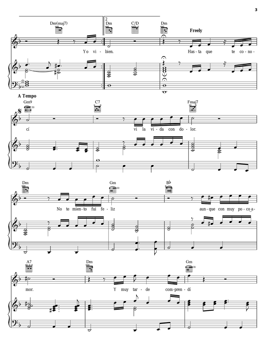 Hasta que te conoci Piano, Vocal, Guitar scores gallery preview page 3