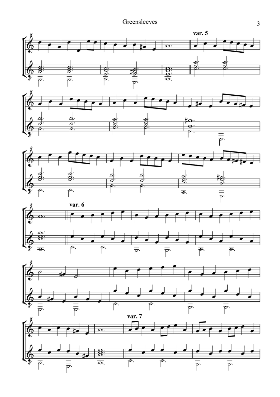 Greensleeves variations for descant recorder and guitar Soprano Recorder scores gallery preview page 4