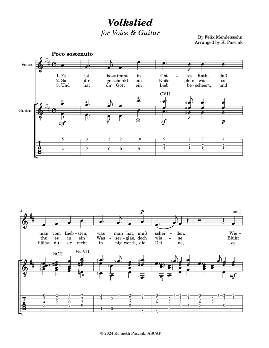 Volkslied (for Voice & Guitar) Acoustic Guitar scores gallery preview page 3
