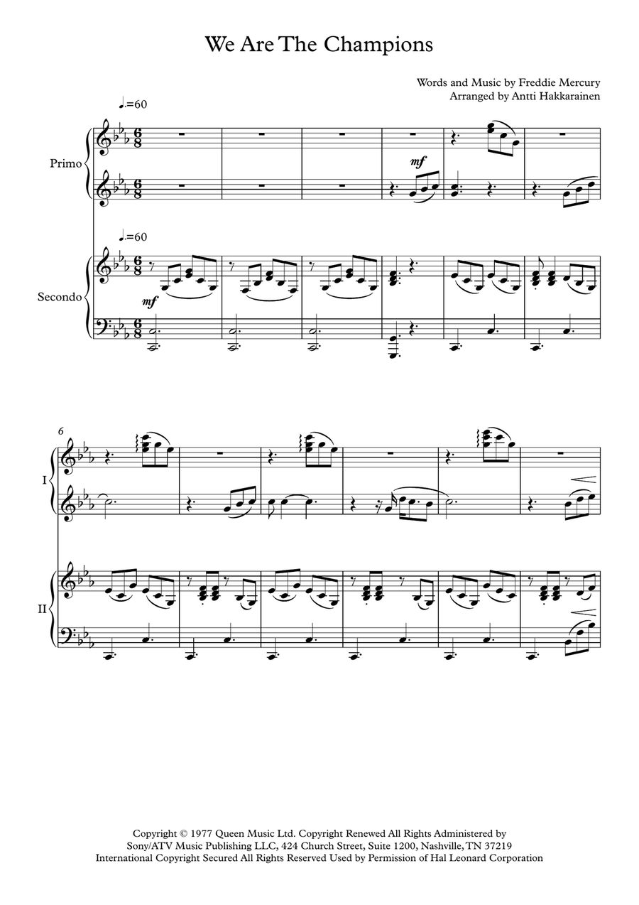 We Are The Champions 1 Piano, 4-Hands scores gallery preview page 2