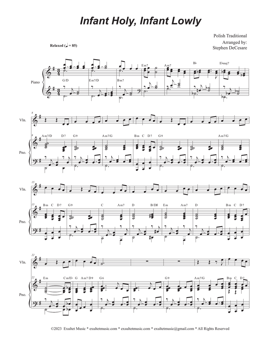 Infant Holy, Infant Lowly (Violin solo and Piano) Violin Solo scores gallery preview page 1