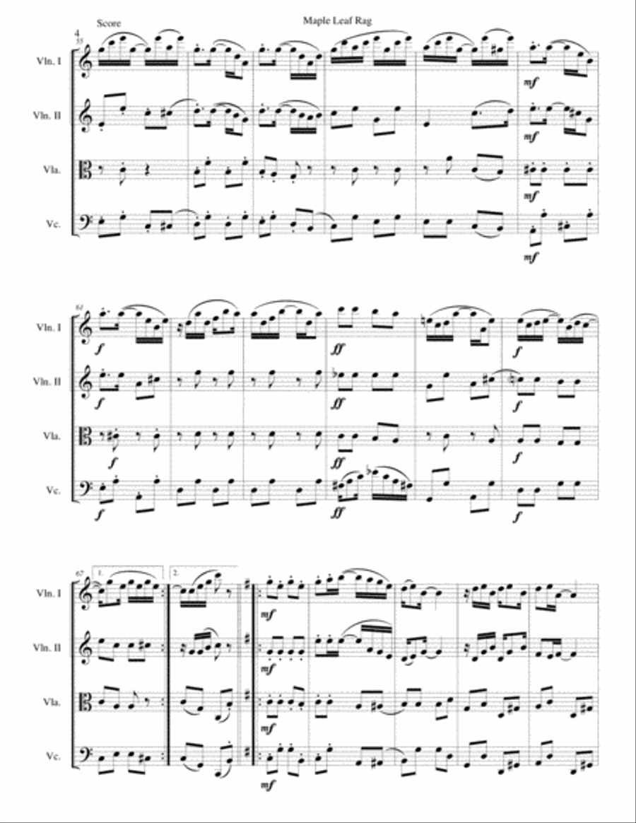 Maple Leaf Rag for string quartet String Quartet scores gallery preview page 4