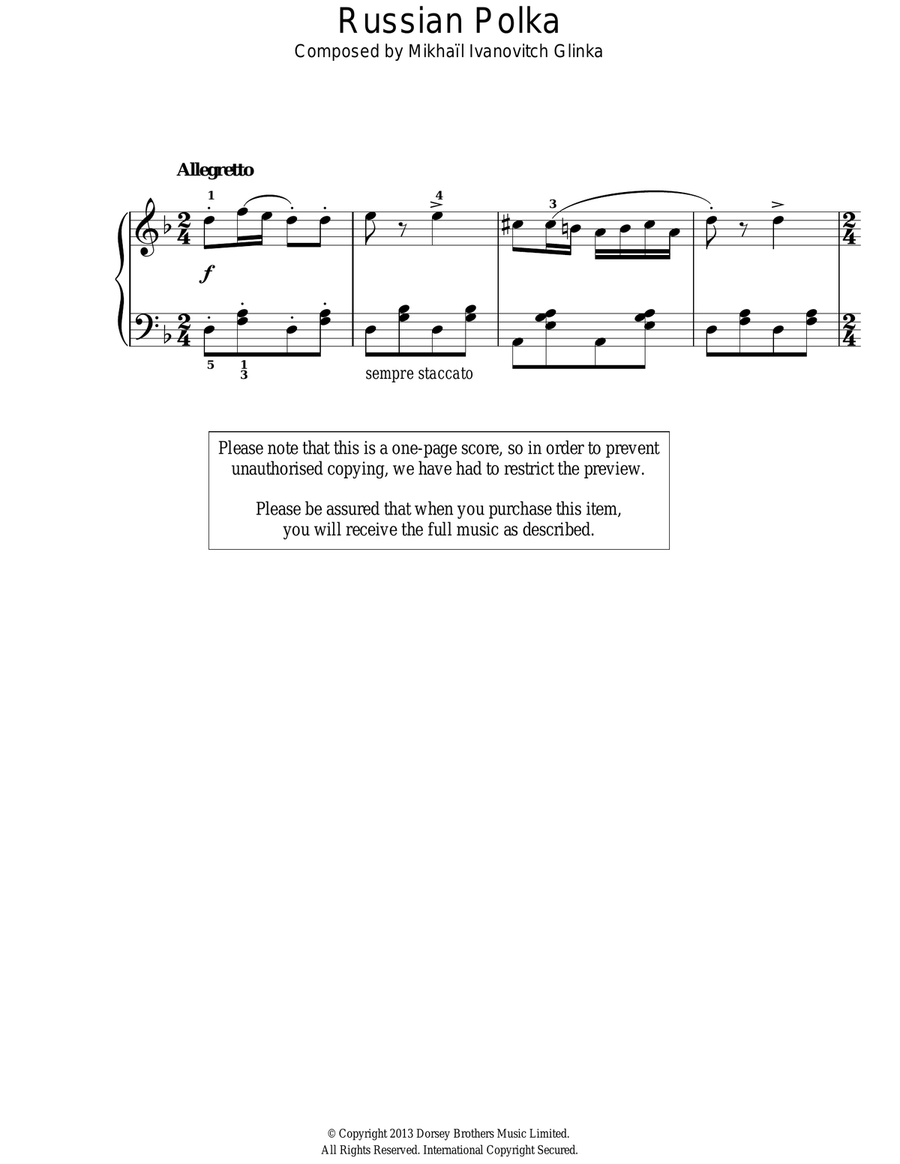 Russian Polka Easy Piano scores gallery preview page 1