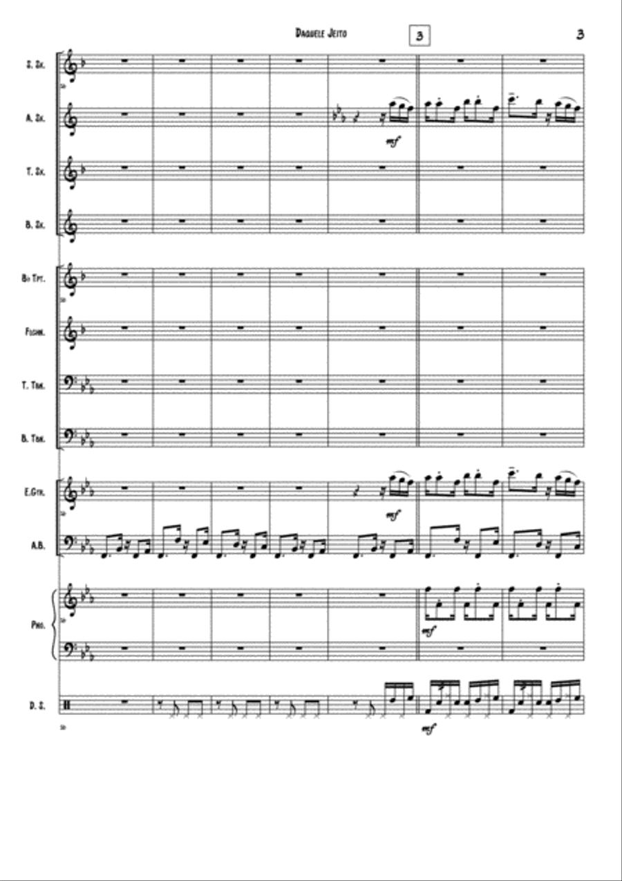 Daquele Jeito - Score (Soprano Sax, Alto Sax, Tenor Sax, Baritone Sax, Trumpet, Flugelhorn, Tenor Tr Jazz Ensemble scores gallery preview page 3