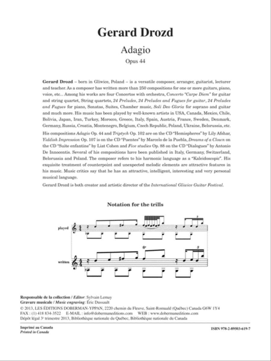 Adagio, opus 44 Adagio, opus 44 Classical Guitar scores gallery preview page 1