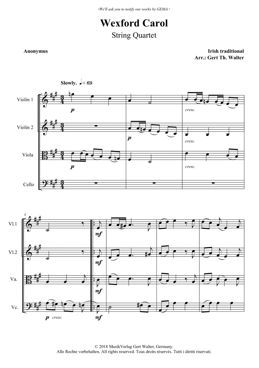 Wexford Carol String Quartet scores gallery preview page 1