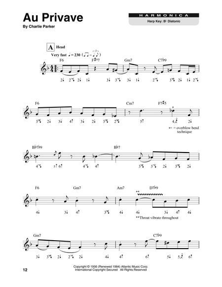Au Privave by Charlie Parker Harmonica - Digital Sheet Music