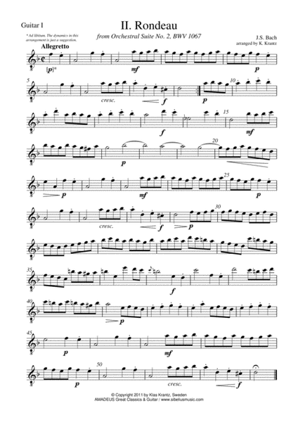 Rondeau Suite 2 BWV 1067 for guitar quartet image number null