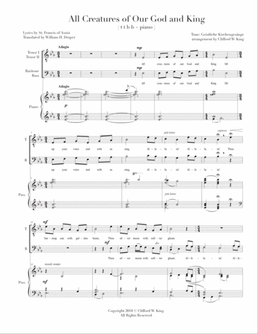 All Creatures of Our God and King ( t t b b ) TTBB scores gallery preview page 2