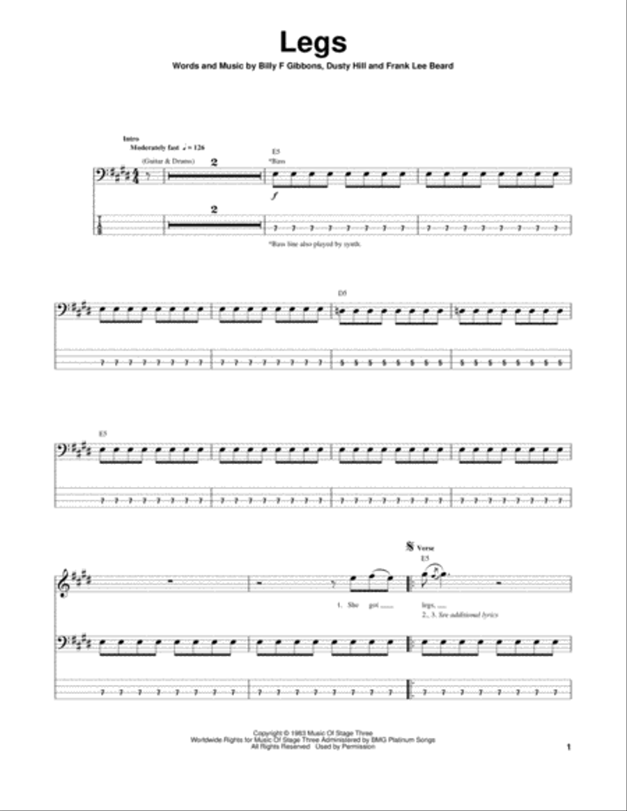 Legs Guitar Tablature scores gallery preview page 1