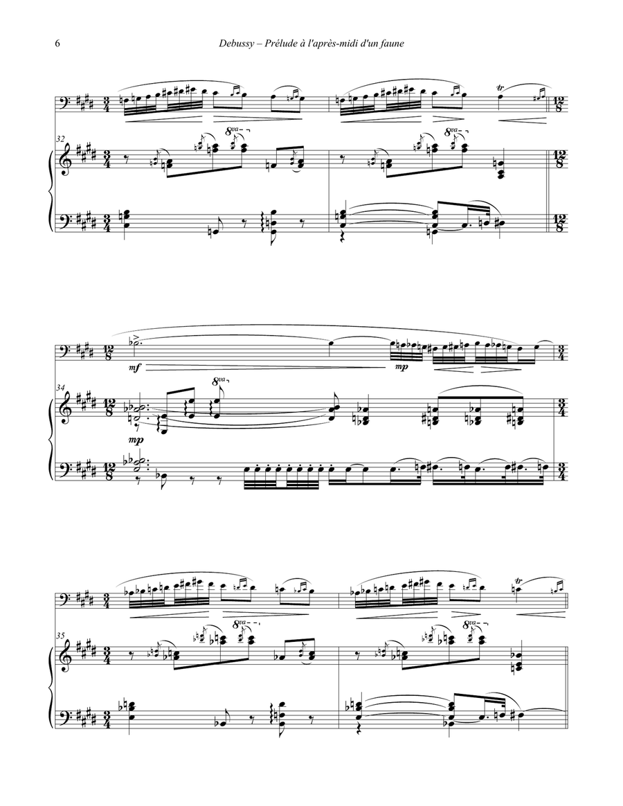 Debussy - Prélude à l’après-midi d’un faune- Afternoon of a Faun for Euphonium & Piano Euphonium scores gallery preview page 6