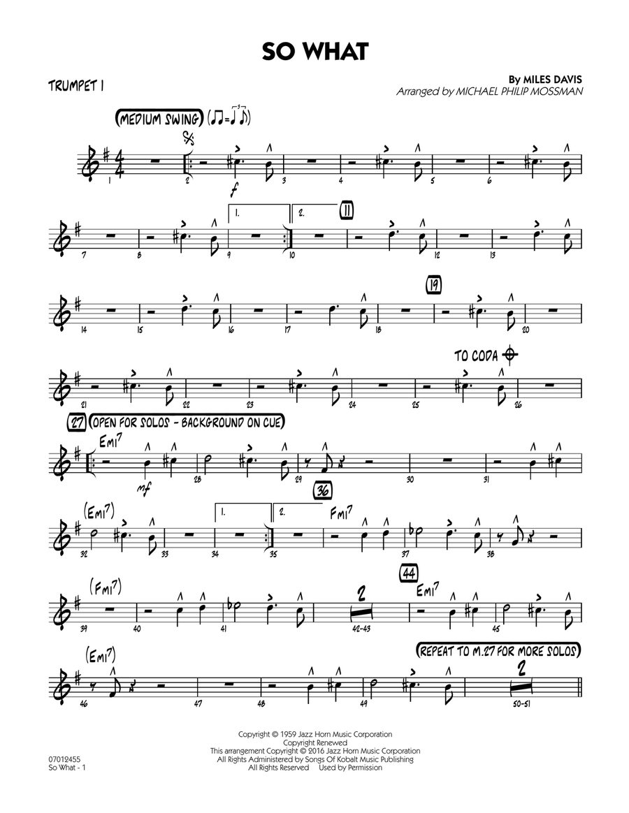 So What - Trumpet 1 Jazz Ensemble scores gallery preview page 1