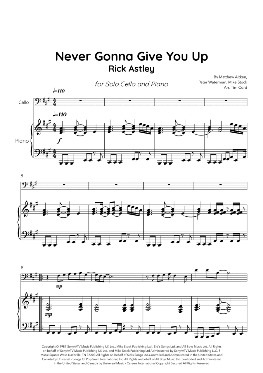 Never Gonna Give You Up Piano scores gallery preview page 1