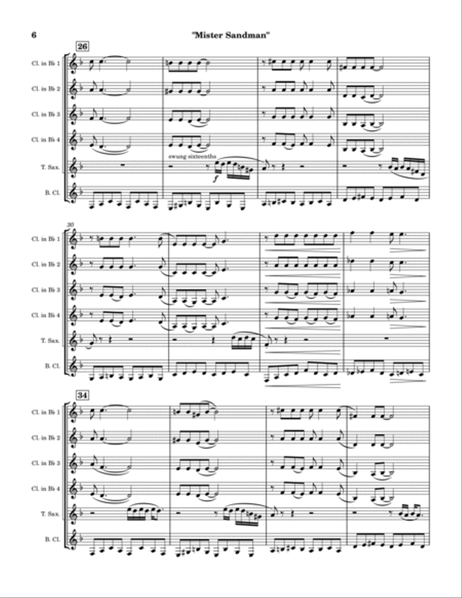 Mister Sandman Clarinet Quintet scores gallery preview page 6