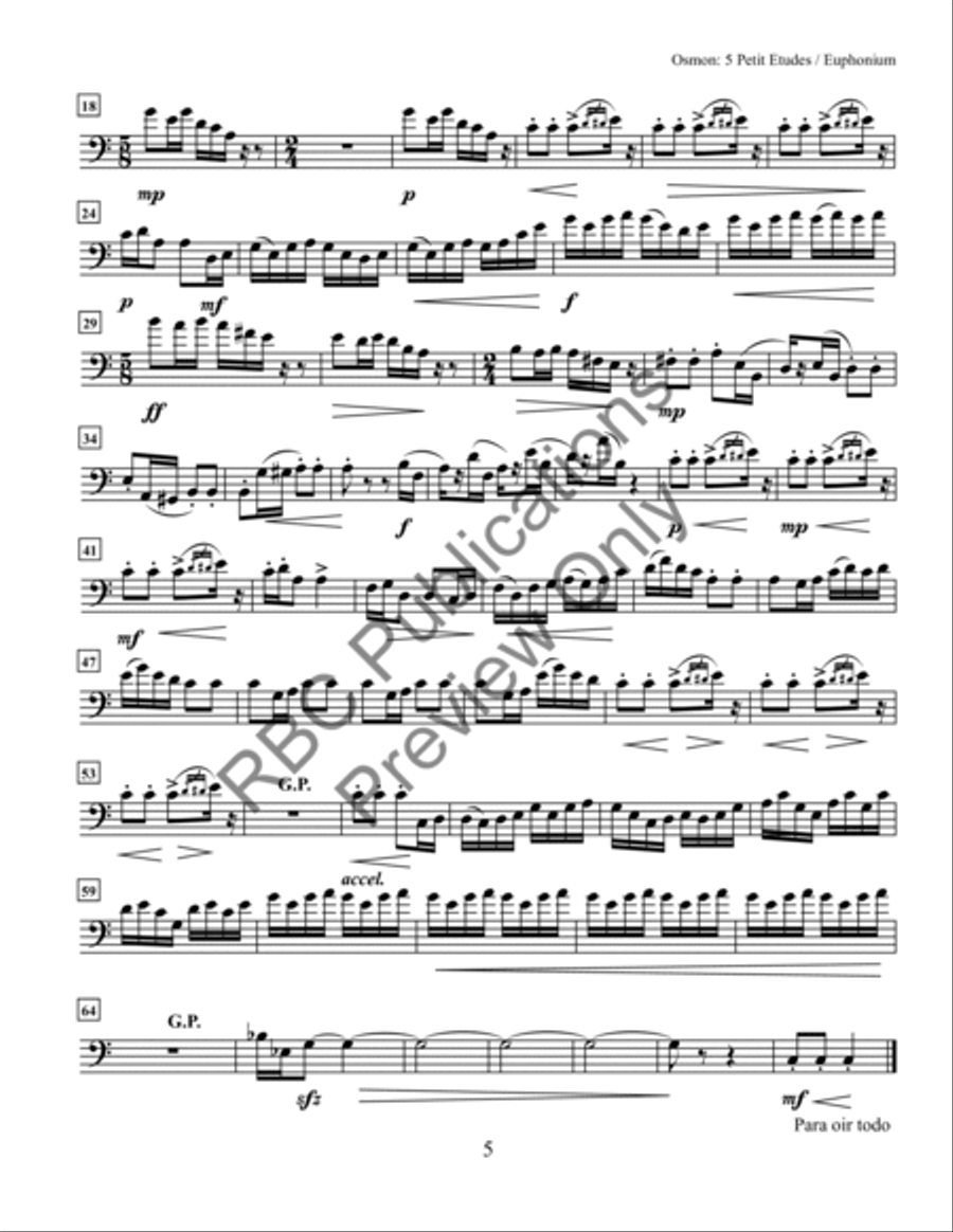 Five Petit Etudes Euphonium Or Baritone B.C. Five Petit Etudes Euphonium Or Baritone B.C. Baritone Horn BC scores gallery preview page 8