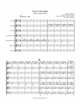 Carol of the Bells (F min) (Woodwind Septet - 3 Flute, 2 Clar, 1 Hrn, 1 Bassoon)