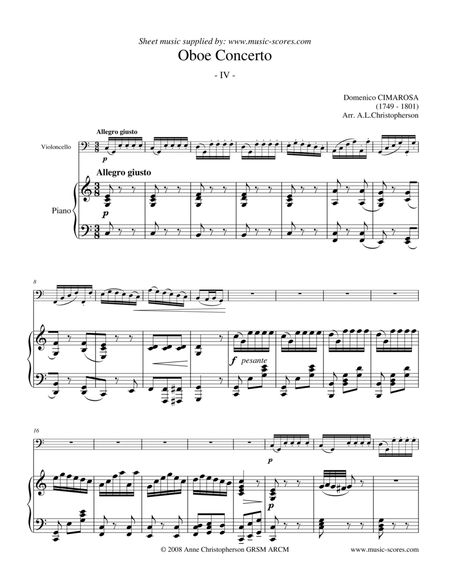 Cimarosa Allegro Giusto - 4th movement from Oboe Concerto - Cello and Piano image number null