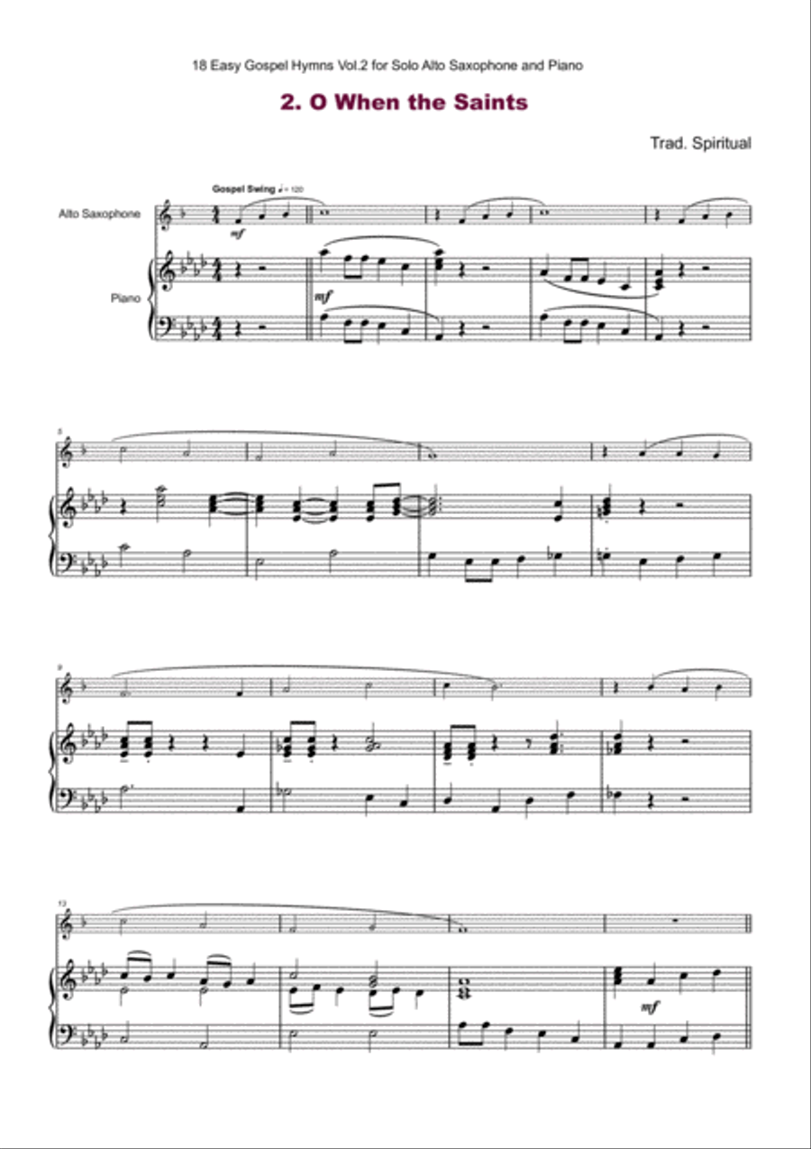 18 Gospel Hymns Vol.2 for Solo Alto Saxophone and Piano Alto Saxophone scores gallery preview page 4