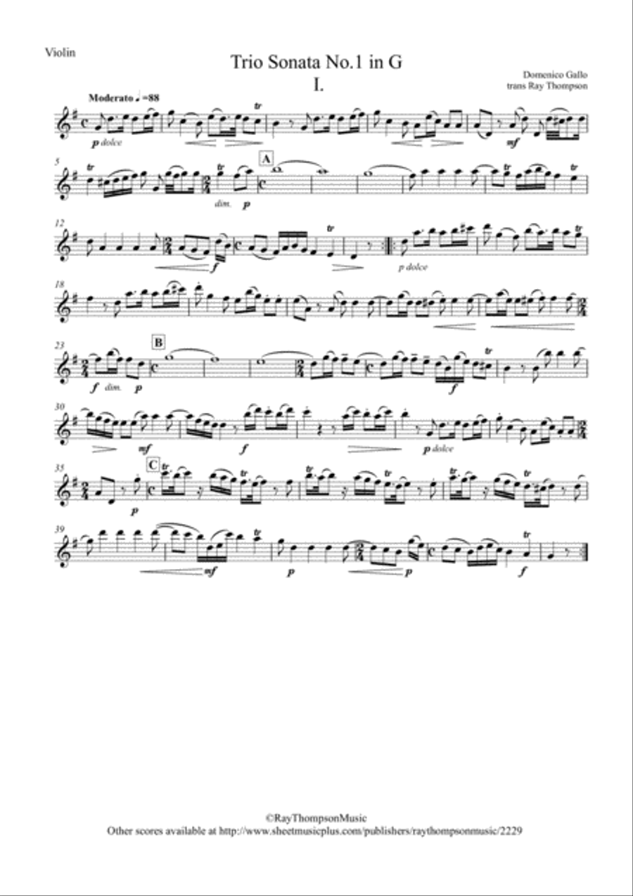 Gallo: Trio Sonata No.1 in G Mvt.I (Pulcinella Suite Mvt.1 Sinfonia) - string trio String Trio scores gallery preview page 3