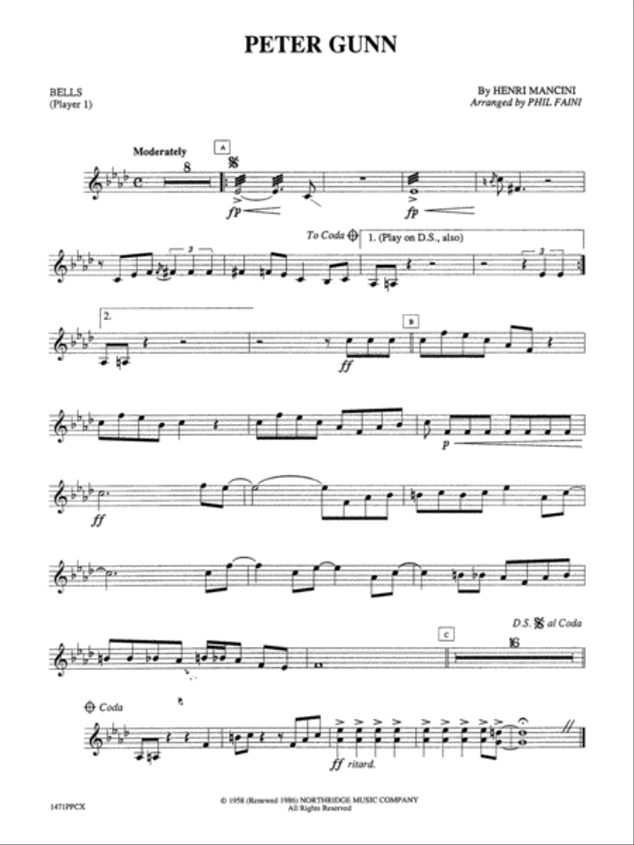 Peter Gunn: Bells Percussion Ensemble scores gallery preview page 1