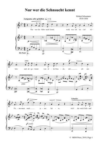 Schumann-Nur wer die Sehnsucht kennt,Op.98a No.3,in g minor,for Vioce&Pno