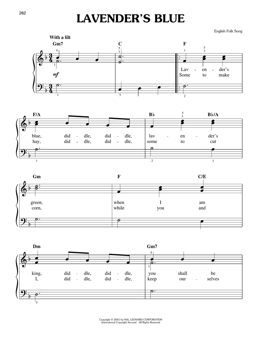 Lavender's Blue Easy Piano scores gallery preview page 1