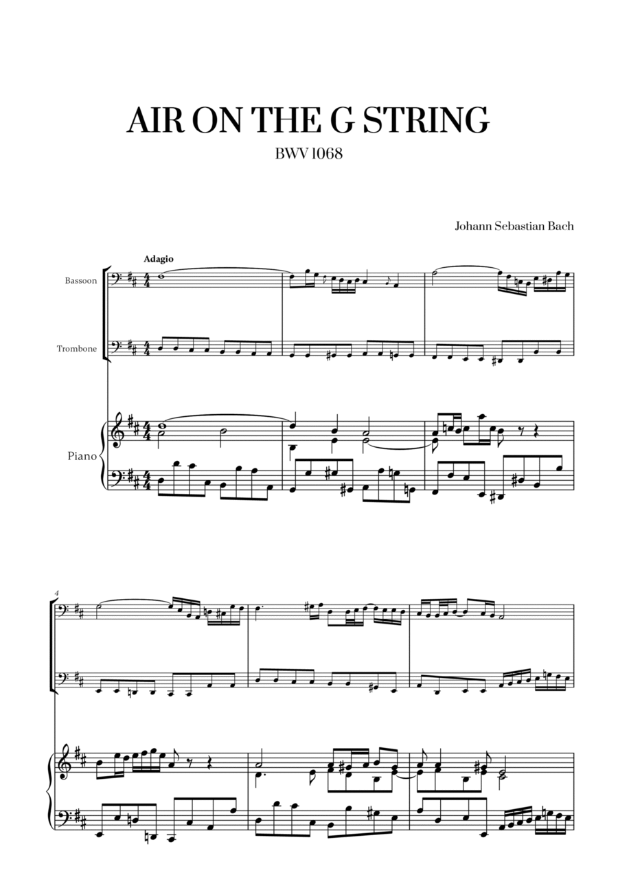 Johann Sebastian Bach - Air on the G String (for Bassoon and Trombone) Trombone Duet scores gallery preview page 1