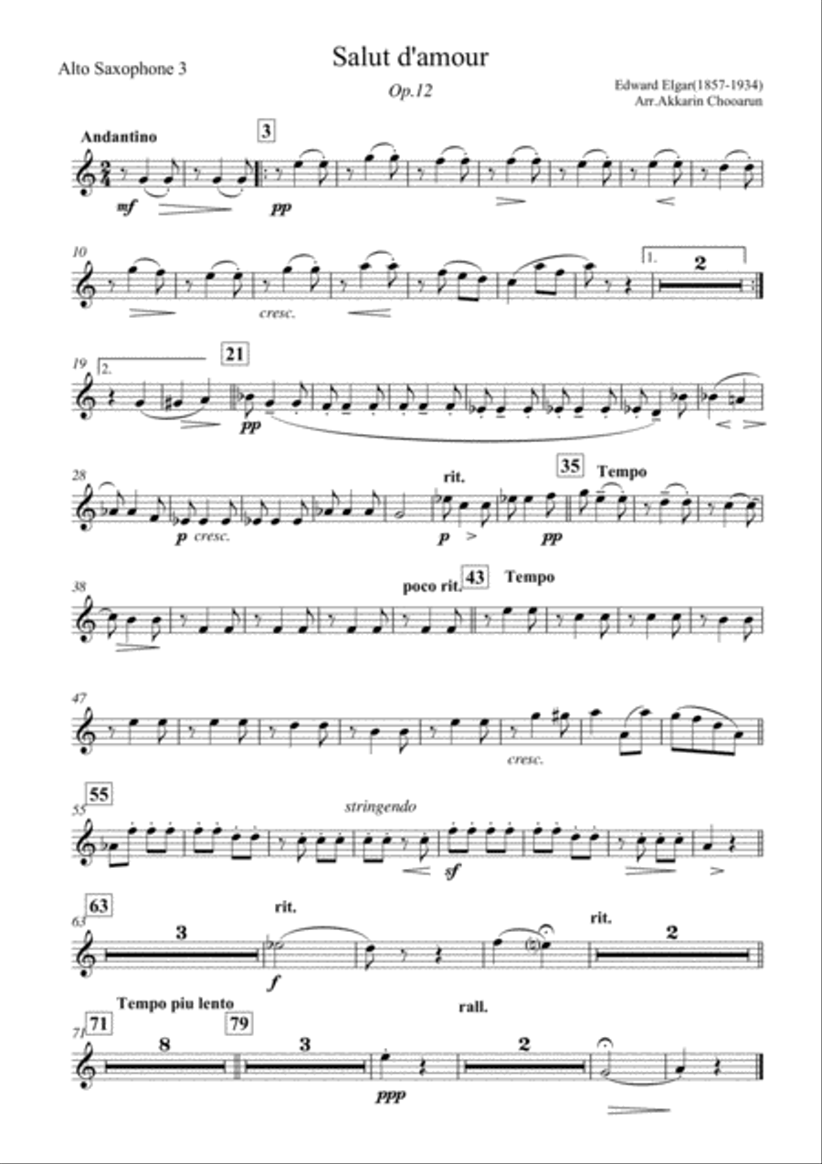 Salut D'Amour op.12; Edward Elgar for 12 Saxophone Woodwind Ensemble scores gallery preview page 5