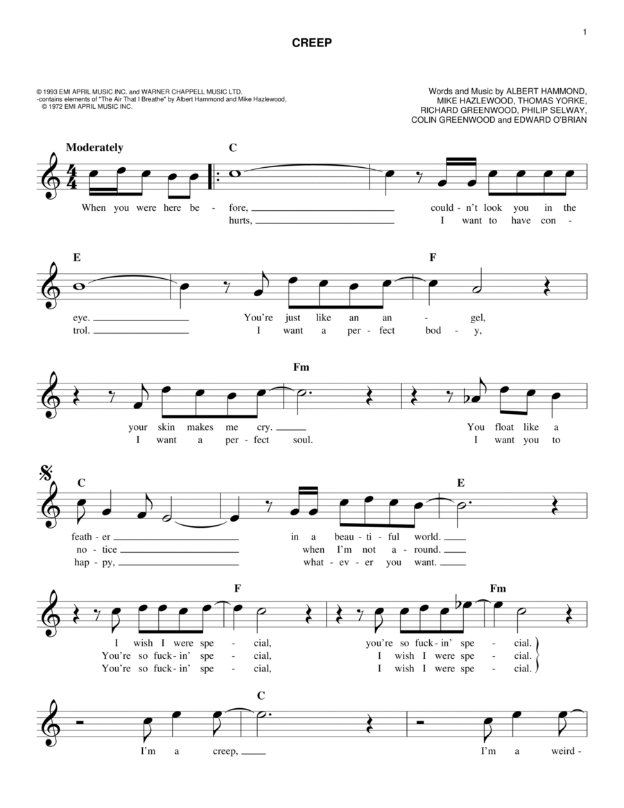 Creep Creep Guitar scores gallery preview page 1