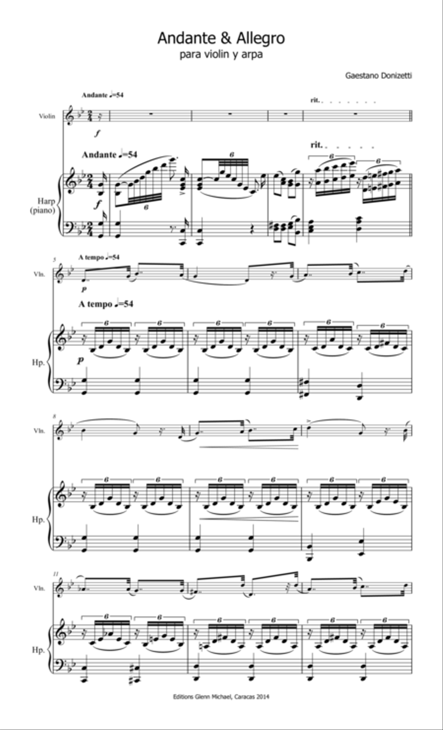 Andante & Allegro for Violin & Harp or Piano String Duet scores gallery preview page 4