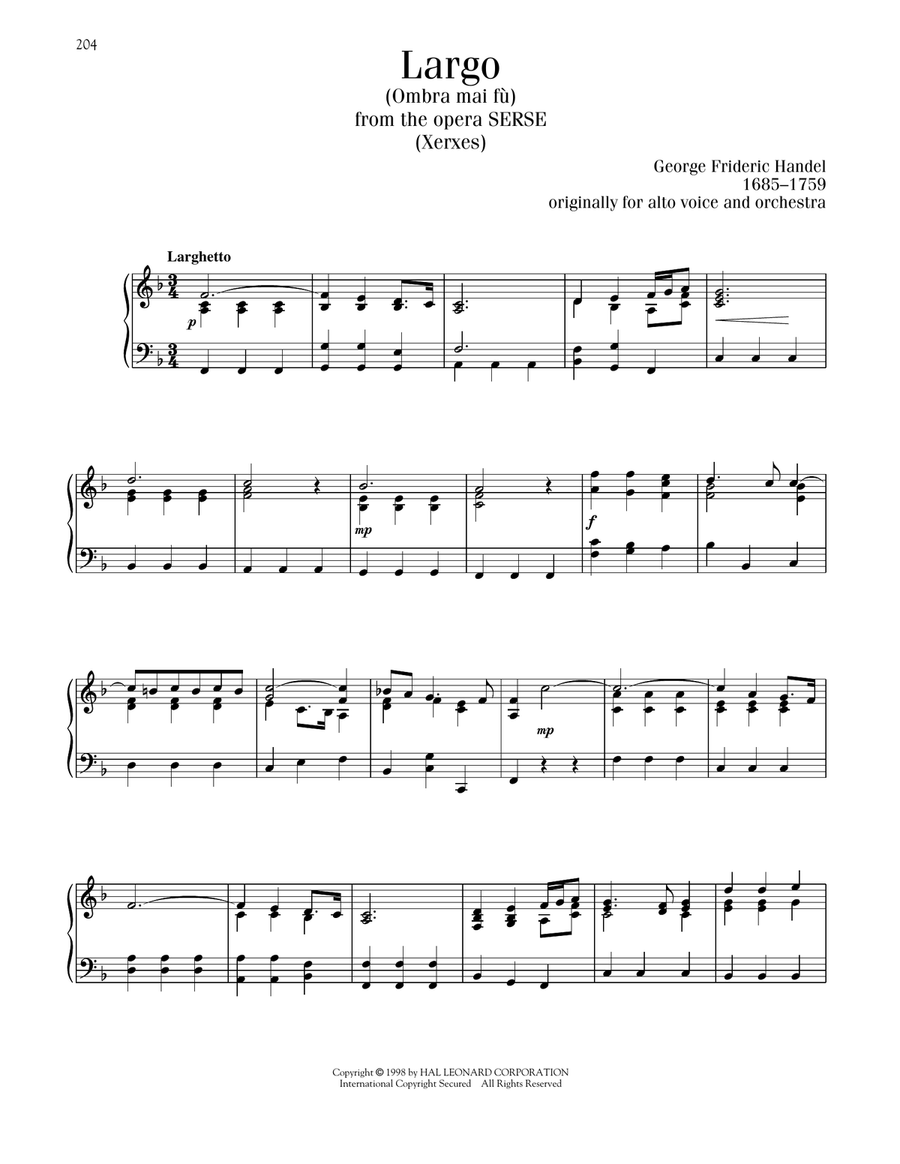 Ombra Mai Fu Piano Solo scores gallery preview page 1
