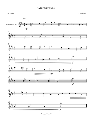 Greensleeves Lead Sheet for Clarinet